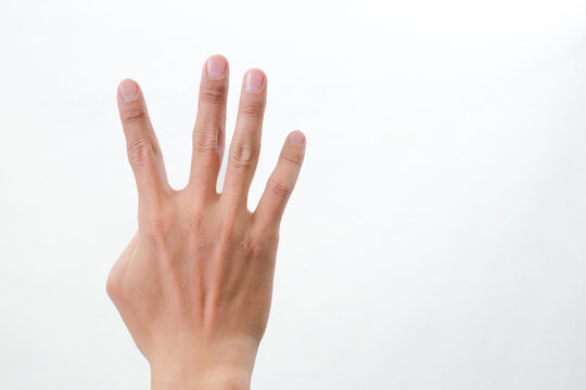 Man showing zero to five fingers count signs isolated on white background with Clipping path included. Communication gestures concept