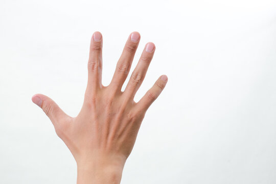 Man showing zero to five fingers count signs isolated on white background with Clipping path included. Communication gestures concept
