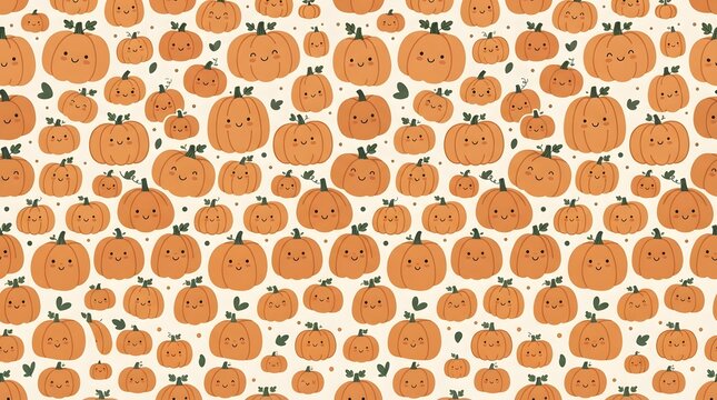 A festive seamless pattern featuring many cute hand drawn orange pumpkins for a happy thanksgiving celebration background design elements for seasonal autumn holiday greeting cards