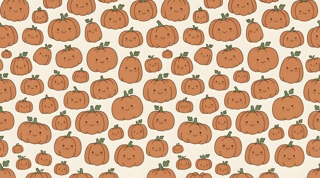 A festive seamless pattern featuring cute hand drawn orange pumpkins on a light background perfect for a happy thanksgiving celebration and seasonal autumn holiday decorations