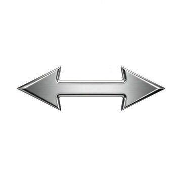 Double sided arrow sign with metallic silver texture isolated on transparent background