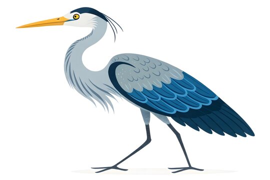 Gray heron bird standing on one leg with yellow beak