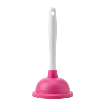 Pink rubber plunger with a white plastic handle isolated on transparent background
