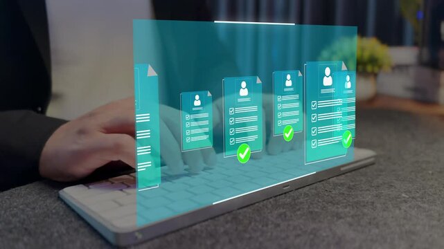 HR concept on virtual screen. CV resume and choosing perfect person to hire. 