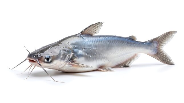 A fresh catfish isolated on a clean white background studio shot.