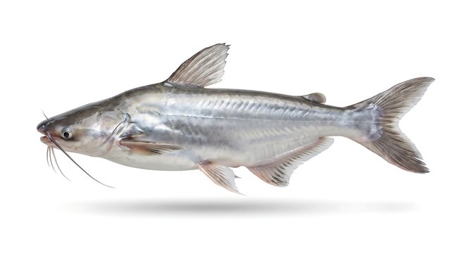 Freshwater channel catfish isolated on a white background for culinary and fishing purposes.