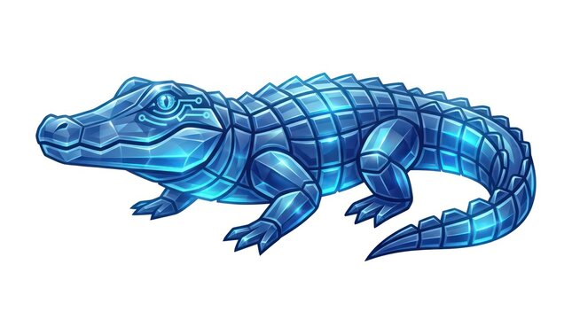 Futuristic cybernetic alligator with blue mechanical body