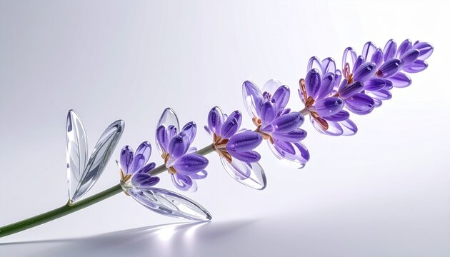 Transparent crystal glass lavender flower on white