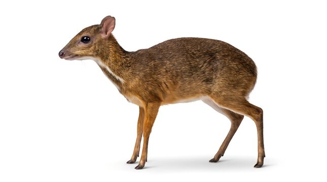 Full body studio shot of a small mouse deer isolated on white background.