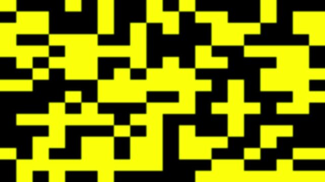 Block dissolve digital Gradient Dissolve Abstract Digital Mosaic Background, geometric disintegrating block pattern, Pixel transition animation with yellow and black digital block effect