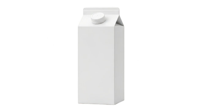 Blank white milk carton package with a plastic cap isolated on transparent background