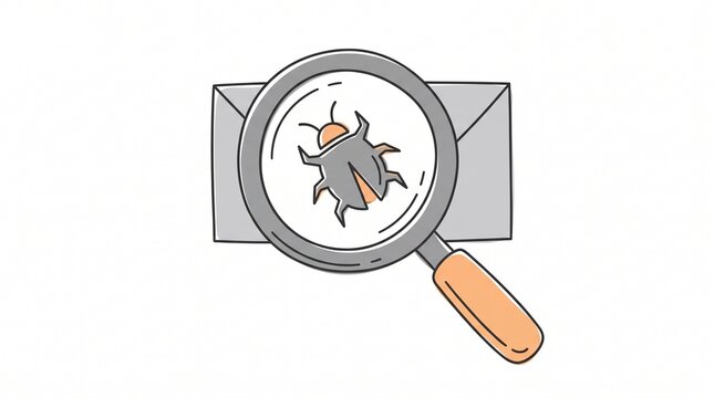 Magnifying glass examining a digital security threat on an electronic message envelope