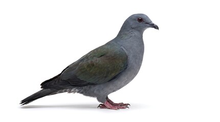 Fototapeta premium A single grey pigeon standing isolated on a white background.