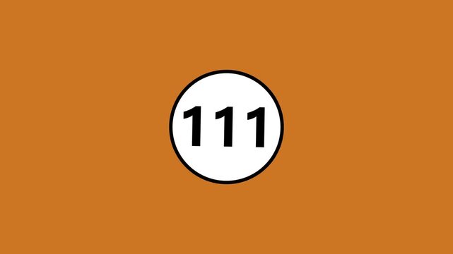 A motion graphic animation of a white circle with a black outline and a number 111.
