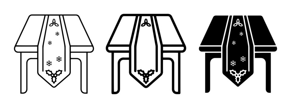 Table Runner Icons, Festive Holiday Table Setting Vector Graphics, Christmas Decor Elements