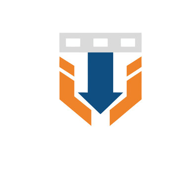 Abstract Shield with Downward Arrow