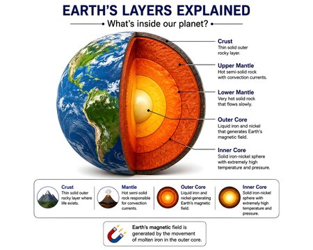 Earth's Internal Layers Cutaway Globe Educational Science Infographic