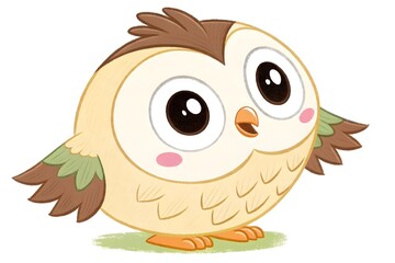 Fototapeta premium Cute cartoon owl with big eyes looking happy