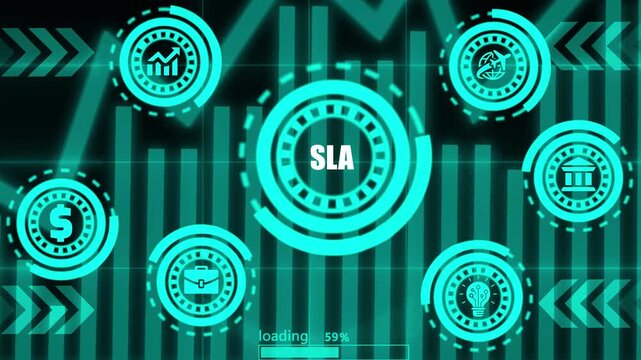 Digital sla service level agreement interface with abstract futuristic loading bar overlay.