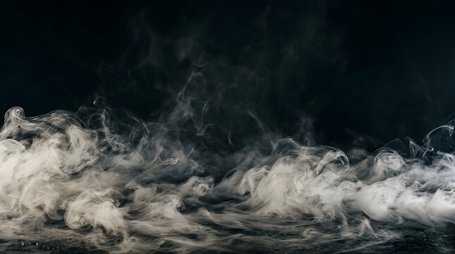 A dark and mysterious background featuring swirling white smoke on a black surface perfect for a creative and spooky happy halloeen celebration design project theme