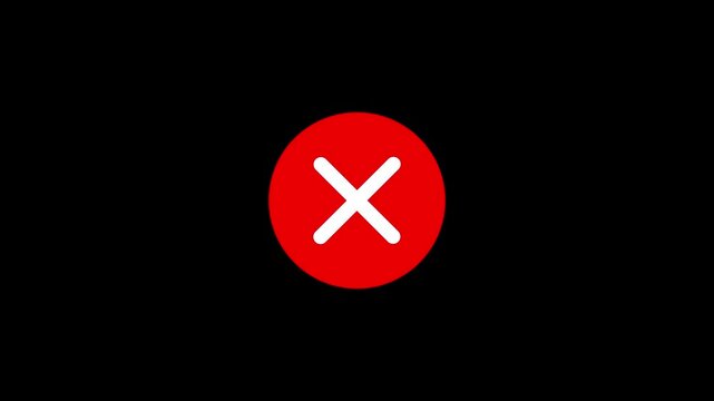 Animated wrong mark red icon appearing video