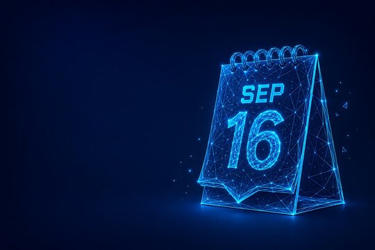 September 16 date digital calendar abstract blue wireframe illustration with calendar september wireframe technology abstract business planning schedule deadline interface reminder creative