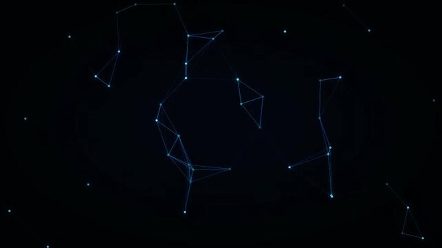 Abstract digital plexus network background with glowing blue connected lines and nodes representing futuristic technology science and data connection