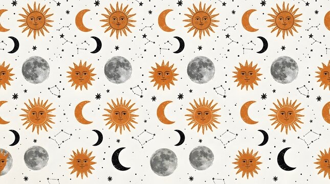 Celestial sun and moon pattern