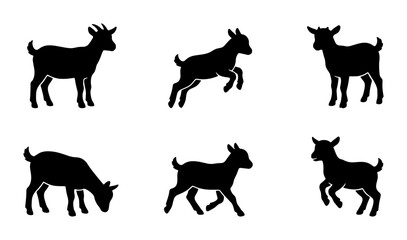 Obraz premium Goat Silhouettes: Farm Animal Icons, Livestock Vector Set, Rural Farm Life Graphics