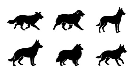 Fototapeta premium Dog Silhouettes Collection: Diverse Breeds, Vector Icons for Pet Lovers and Animal Graphics