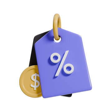 3D Illustration of tags with a Percent Symbol for Sale Discount and Shopping Promotion Icon. 3D Render