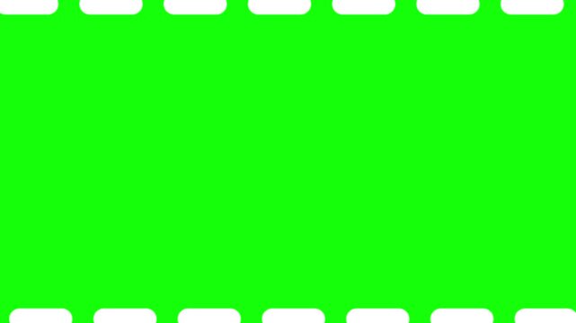 Seamless looping old school film strip border on a green screen, cinematic footage.