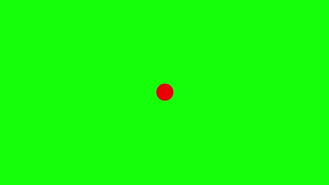 Recording indicator with pulsing red circle and outer ring on a bright green screen motion background.