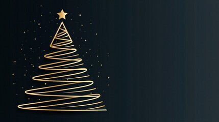 Obraz premium Minimalist golden Christmas tree with star on dark background