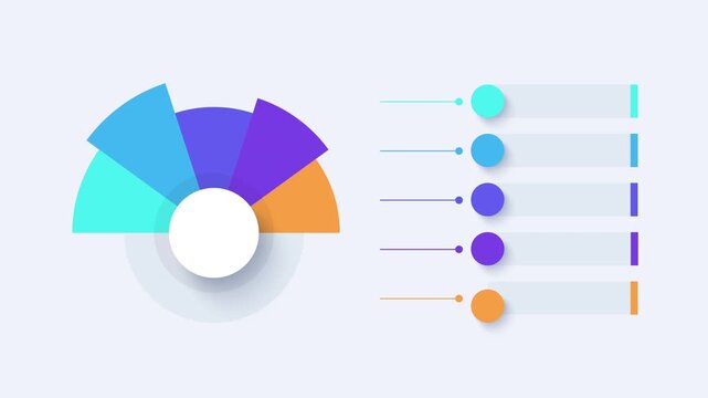Semicircular pie chart divided into 5 colored sectors
