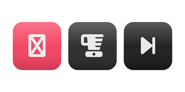 Modern flat icons set of close, stop, and play buttons on dark background isolated on transparent background