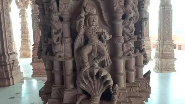 Intricate Stone Carvings and Architecture Details of Traditional Hindu Temple in India