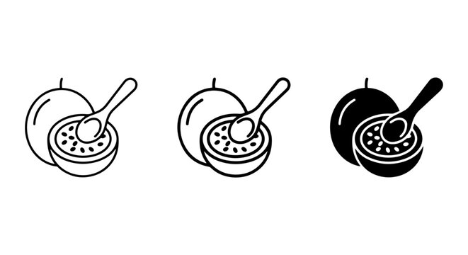 Passion Fruit Icons, Tropical Fruit Vector Graphics, Fresh Food Illustrations, Healthy Eating Symbols