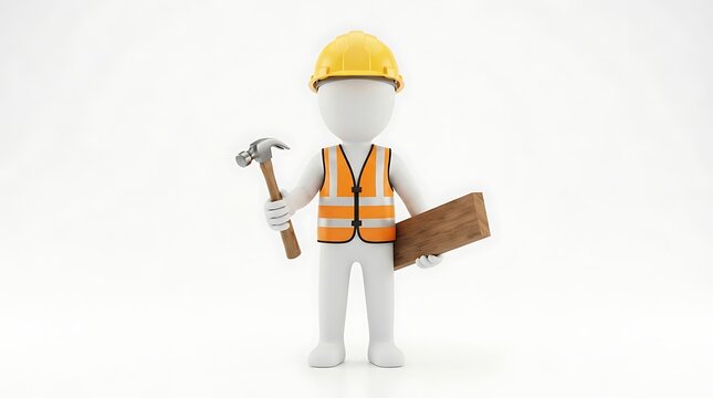 Construction worker holding tools and blueprints. Skilled builder with safety helmet and work plans for industrial project.