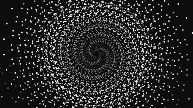 Abstract white particles rotating in triple spiral motion with dynamic