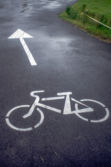 Fototapeta premium Marking on a bike path in a city park on a summer day