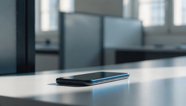 Smartphone mobile device technology communication modern sleek black table office gadget electronic wireless digital screen portable business work