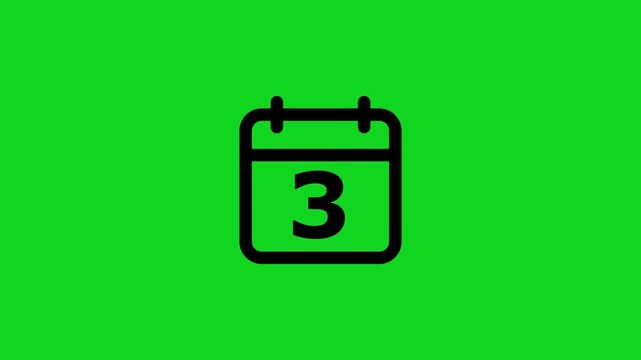 Simple black calendar showing the number three on a bright green background for digital scheduling and time management interface
