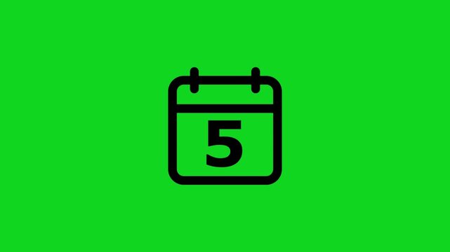 Simple black calendar showing the number five on a bright green background for digital scheduling and time management interface