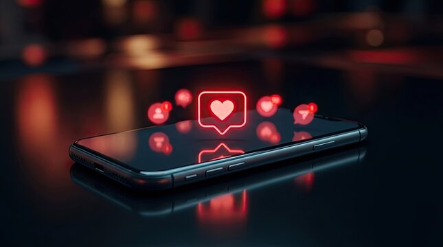 Social Media Notifications on Smartphone Screen, Digital Love and Likes