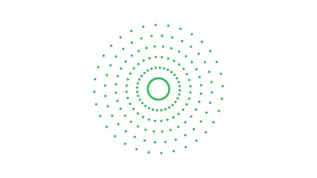 Three concentric circles formed by small green dots with composition