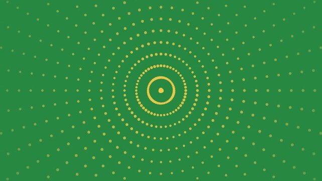 Golden polka dot circular patterns on a vibrant green background