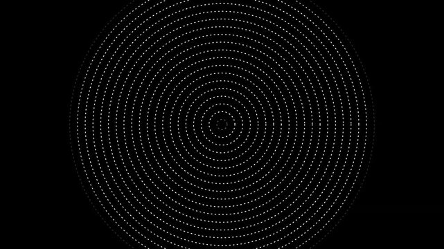 Three concentric circular patterns formed by white dotted radial lines