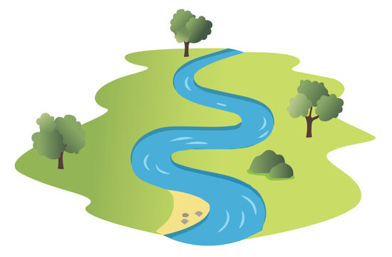 river flows on savanna, green space with healthy nature, river vector llustration