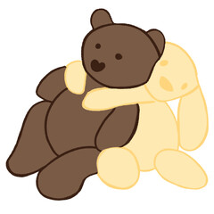 Cute Bear Hugging Bunny Illustration, Kawaii Teddy Bear and Bunny Clipart, Adorable Plush Bear Hugging Rabbit, Cute Stuffed Animal Illustration, Teddy Bear with Bunny Plush Toy